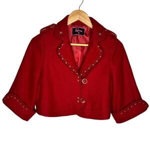 Luluvia Wool Blend Bolero Jacket Fully Lined Half Sleeve Top Stitched Size Small